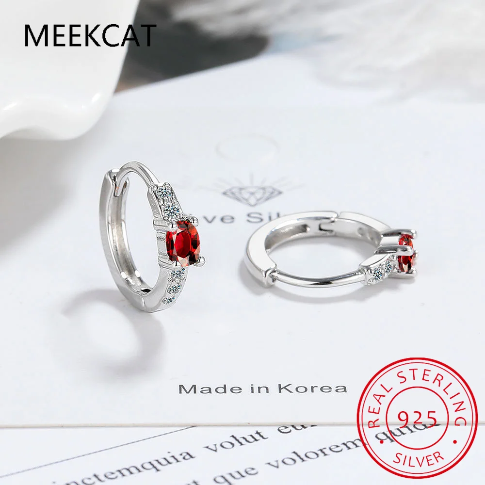 Ovaler natürlicher roter Granat aus 925er-Sterlingsilber für Damen, modisch, Verlobung, Edelstein, Geburtsstein, Schmuck, Huggies Image