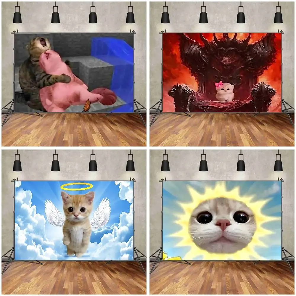 F-Lustige Katze Dekoration Hintergrund Fotografie Party Schlafzimmer Wohnzimmer Dekoration Schießen Hintergrund Stoff Tapisserie Flagge Image