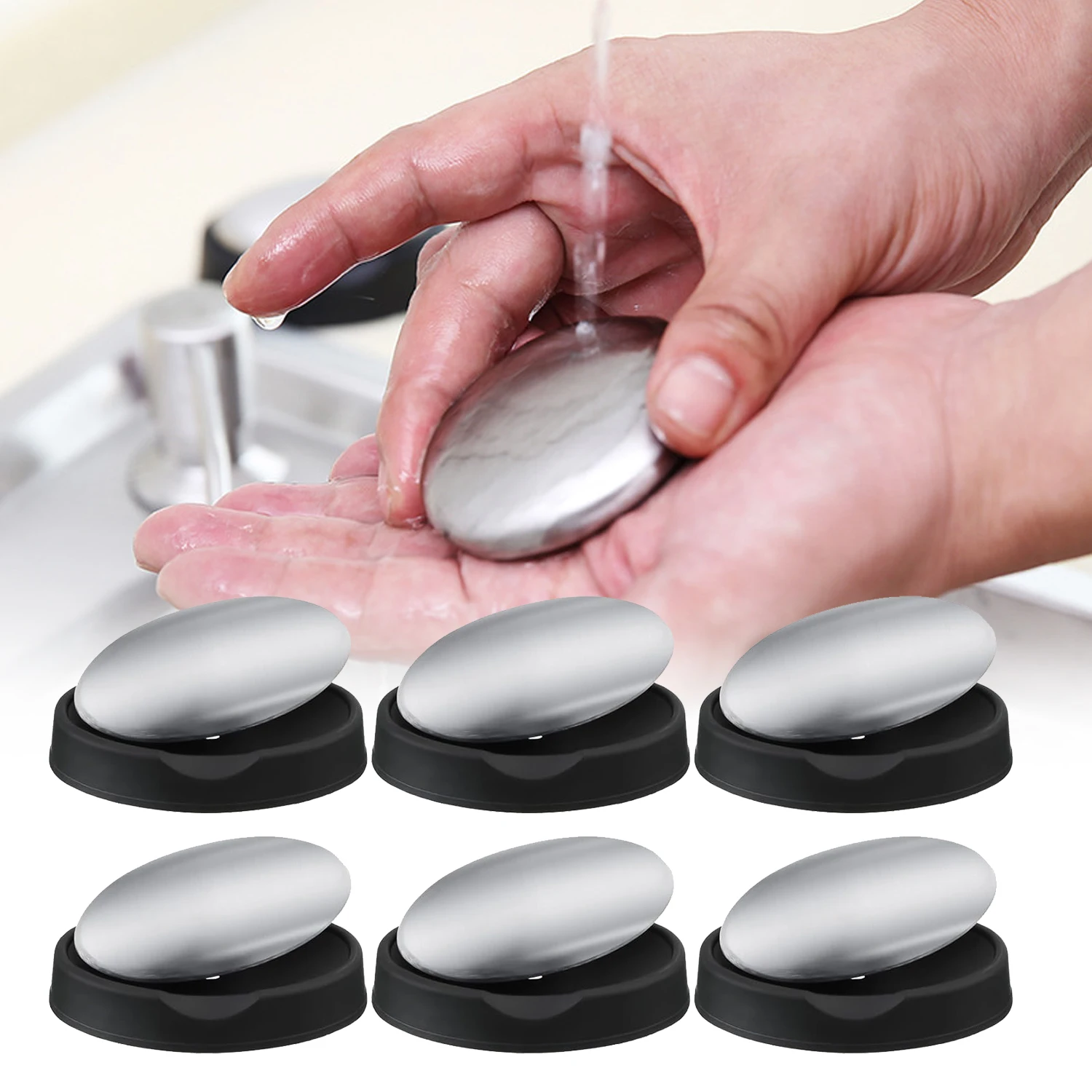 Geruchsentfernende Metallseife, ovaler Handwascher, 304 Edelstahl-Deodorant-Seife zum Desodorieren und Reinigen von Küchenutensilien Image