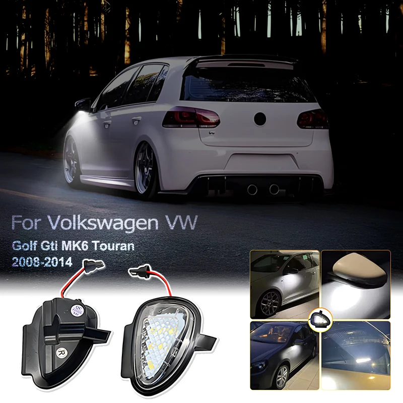 2 stücke Weiße LED Unter Seite Rückspiegel Licht Pfütze Courtesy Lampe 6R0945291 Für Volkswagen VW Golf Gti MK6 Touran 2008-2014 Image