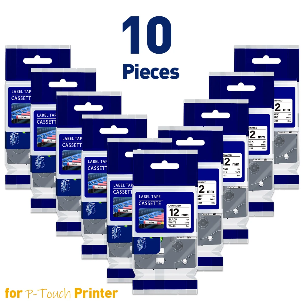 10 Stück 231 Etikettenband 12 mm ersetzt Brother Etikettenband 231 131 631 334 335 für Brother PT Etikettendrucker PT-H110 D210 Etikettiermaschine Image