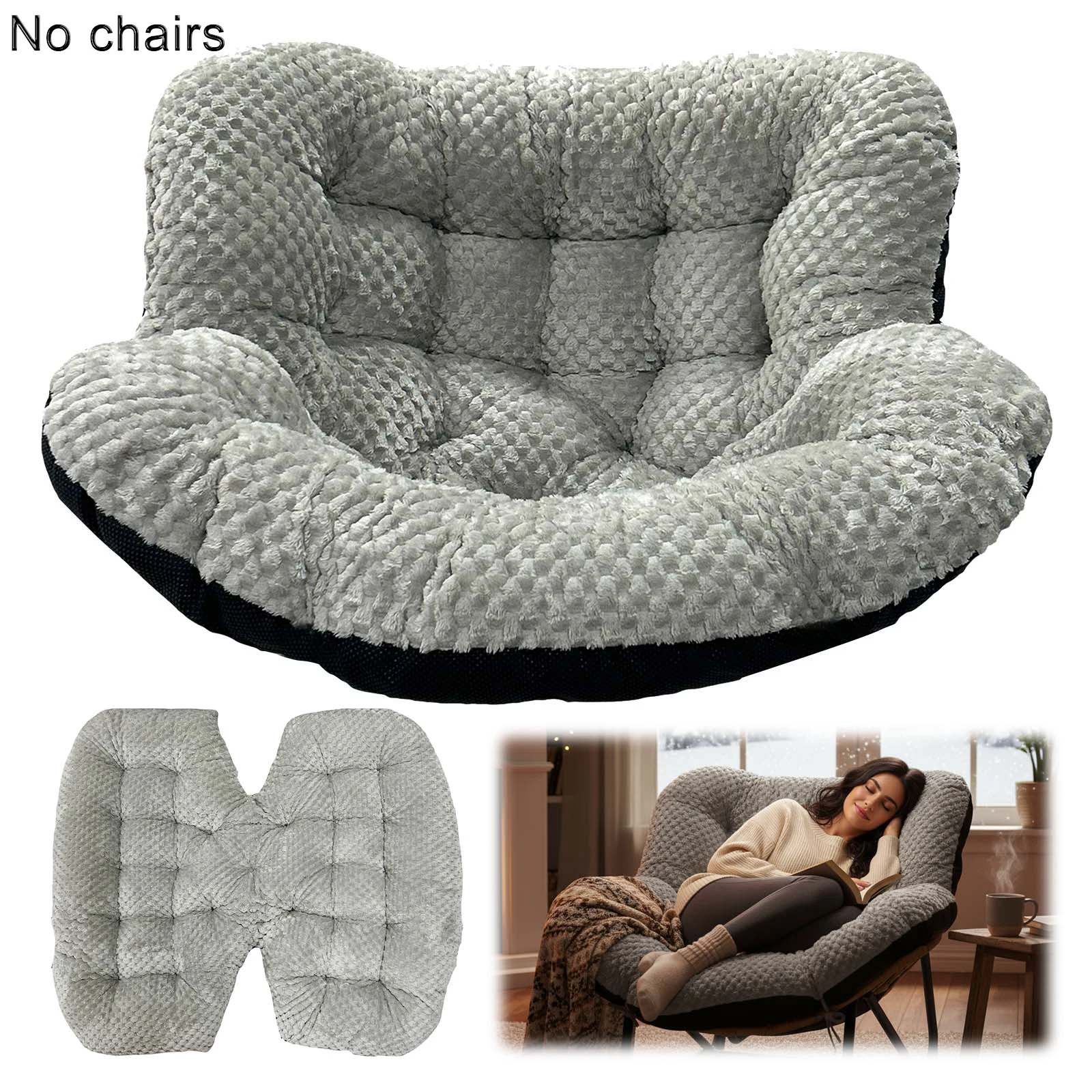Schaukelstuhlkissen, Plüsch-Samt, warmes Korbgeflecht, Eierstuhl-Ersatzpolster, modernes, gemütliches Lounge-Schaukelstuhlkissen für den Innenbereich Image