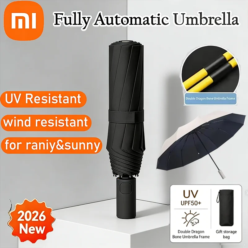Xiaomi 24-Rippen UV-Schutz Automatik-Regenschirm Leicht Zusammenklappbar Großformatiger Outdoor-Sonnenschirm Einfarbiger Automatik-Regenschirm Image