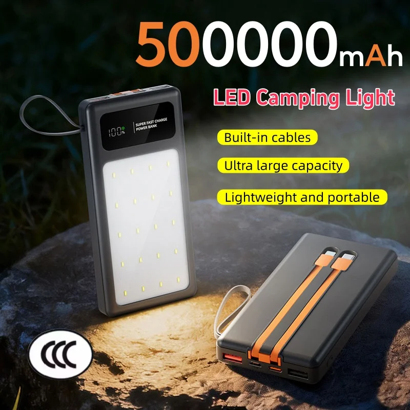 500000mAh Outdoor LED Campinglampe Powerbank 120W Schnellladung Große Kapazität Akku Eingebaute USB-Kabel Für Outdoor-Camping
