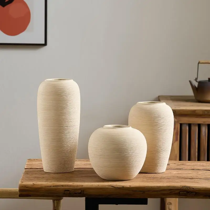 Retro-Kunst-Keramikvase für Wohnzimmer, hydroponisches Blumenarrangement, grobes Keramikglas, antik und alt Image