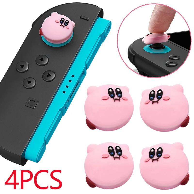 4 Stück Kirby Daumenkappe für Switch Pro Cartoon Silikon Weiche Joystick-Kappe für Switch 2 Joy-Con Controller Abdeckung Spielzubehör Image