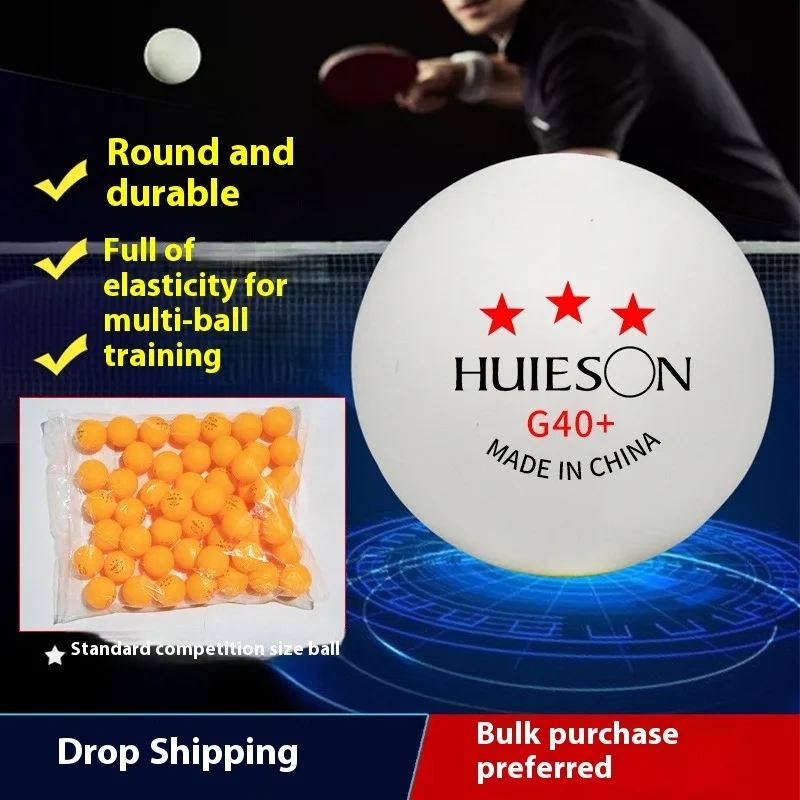 20/50/100 Stück HuIESON 3-Sterne-Tischtennisbälle, professionell, G40+, neues Material, ABS-Tischtennisball für Multi-Ball-Training Image