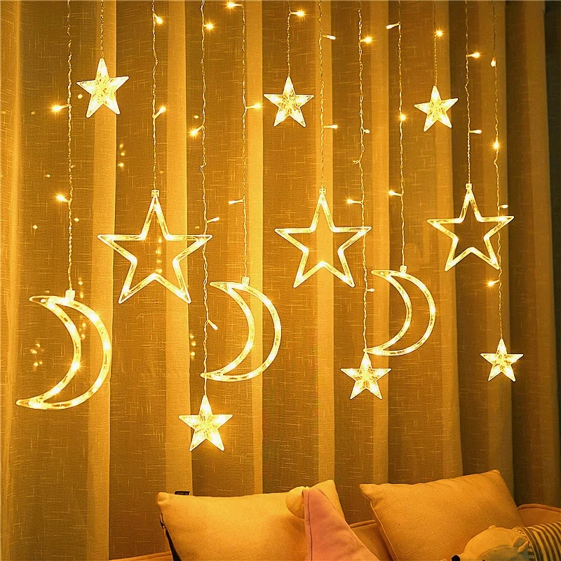 LED Stern-Mond Lichterkette 3,5M Batteriebetrieben Weihnachtsdekoration Lichterkette für Hochzeit, Party, Ramadan Dekorationszubehör Image