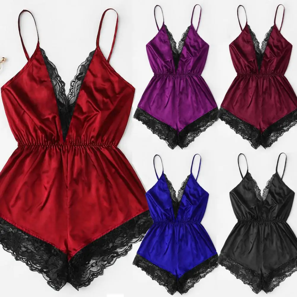 Sexy Dessous Nachtwäsche Sling Seidig Bequeme Nachtwäsche Damen Seidensatin Ärmellose Robe Kimono Robe Kurzer Bademantel Pyjamas Image