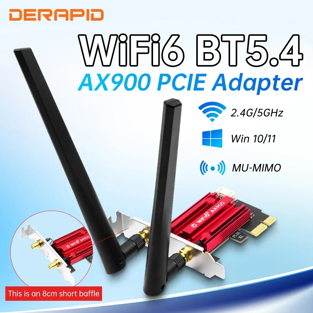 Fenvi Dual Band WiFi 6 AX900 Bluetooth 5.4 PCI-Express Wireless Adapter 8 cm Low Bracke Netzwerkkarte für Desktop Windows 10/11 Image