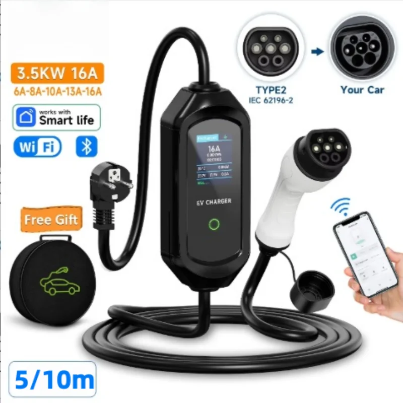 JNTAFEV 3,6 kW tragbares Autoladegerät Typ 2 16 A Elektrofahrzeug-Ladegerät WiFi APP Bluetooth Drahtlose Steuerung Schnellladekabel Image