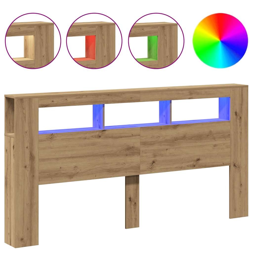 vidaXL LED-Kopfteil Artisan-Eiche 200x18,5x103,5 cm Holzwerkstoff Image