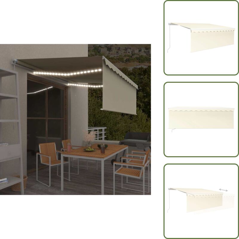 Tenda Da Sole Con Illuminazione Notturna - Vidaxl Tenda Da Sole Retrattile Manuale Con Led 4x3 M Crema - Tenda Da Sole Con Manovella