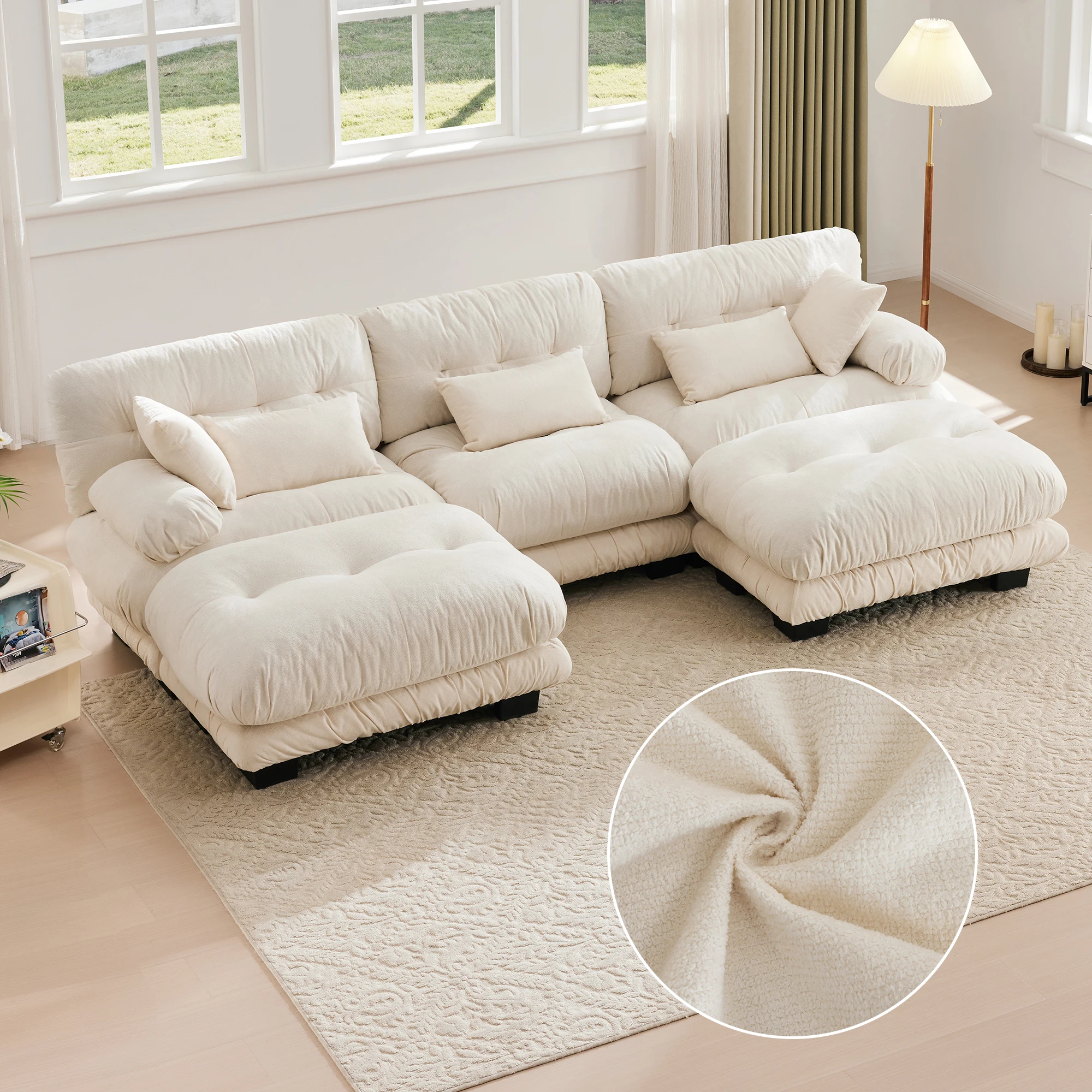 Modulares Sofa, bequemes Ecksofa, extra große Sitzgelegenheiten, Samtstoff, 5-Sitzer-Wolkensofa, 100 % Memory-Schaum Image