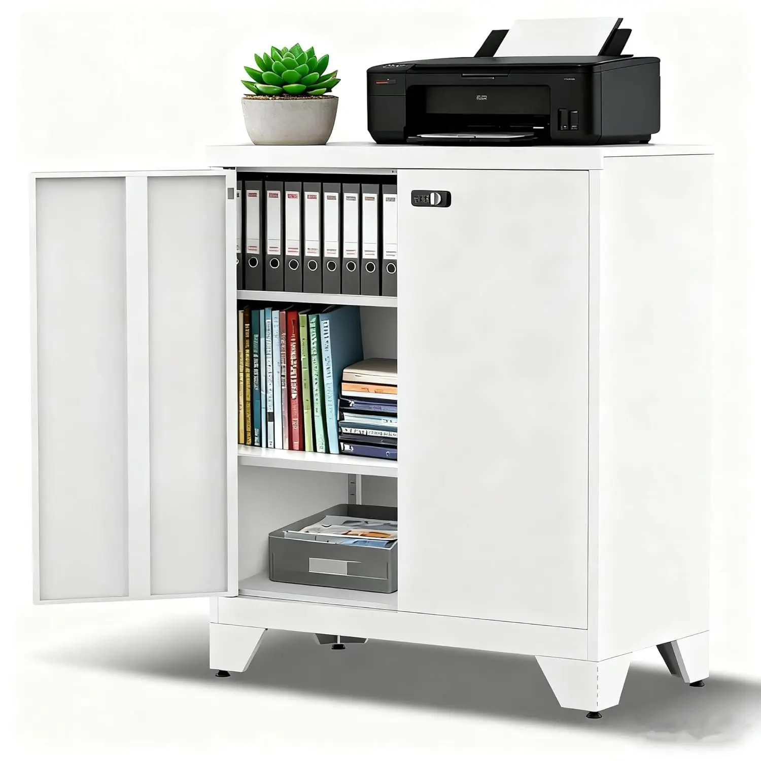 Abschließbarer Aktenschrank aus Metall mit Zahlenschloss und verstellbaren Regalen für Garage, Büro, Stauraum, 90 x 80 x 40 cm, individuell