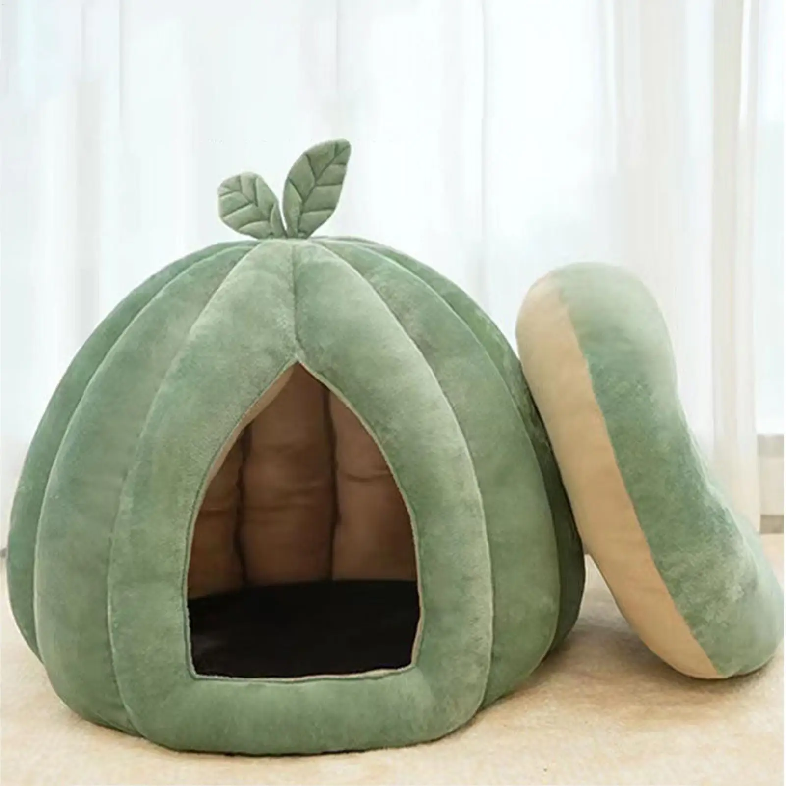 Cat Beds For Indoor Cats Pumpkin Cat House Enclosed Cat Bed Cat Cave Thickened Halloween Pet Bed Cat Hideaway For Kittens Small Image