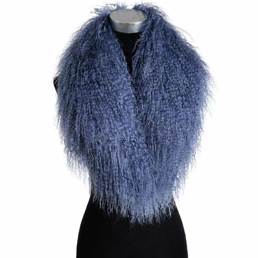 Kreisförmiger, 32 cm großer und 7 cm breiter, abnehmbarer Kragen und Manschetten aus echtem mongolischem Lammfell mit Schlaufen Image