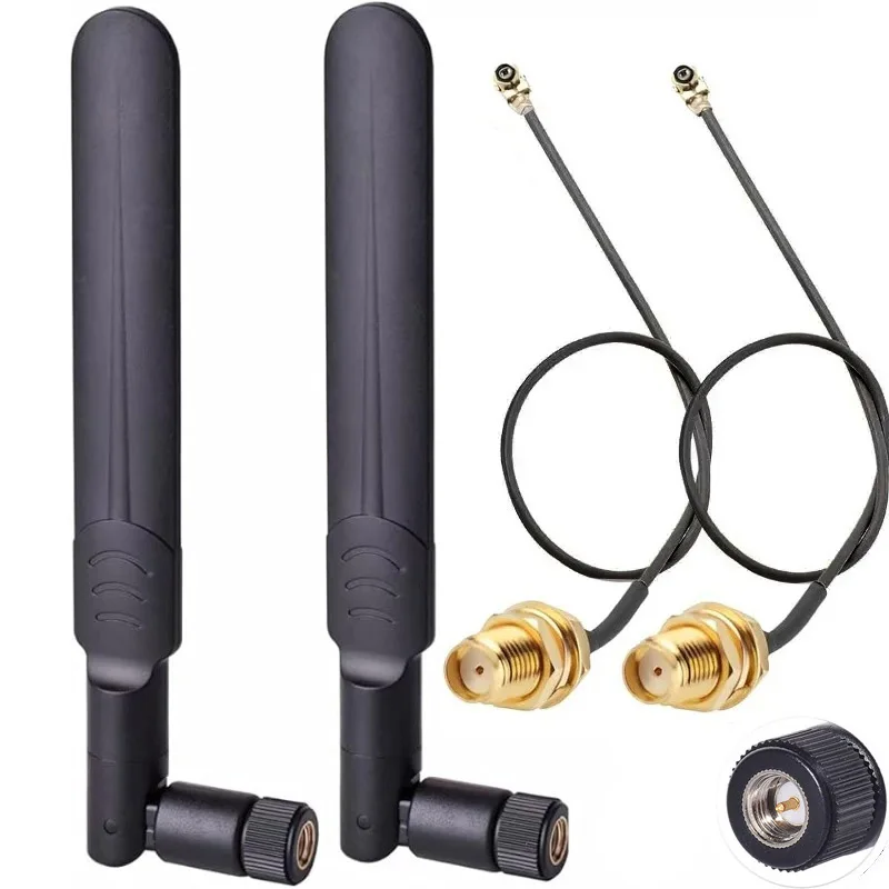 2 x 8 dBi 2,4 GHz 5,8 GHz Dual-Ban-WLAN-Antenne RP-SMA-Stecker + 2 x 15 cm I-P-E-X-1 auf RP-SMA-Buchse Pigtail-Kabel für WLAN-Router Image