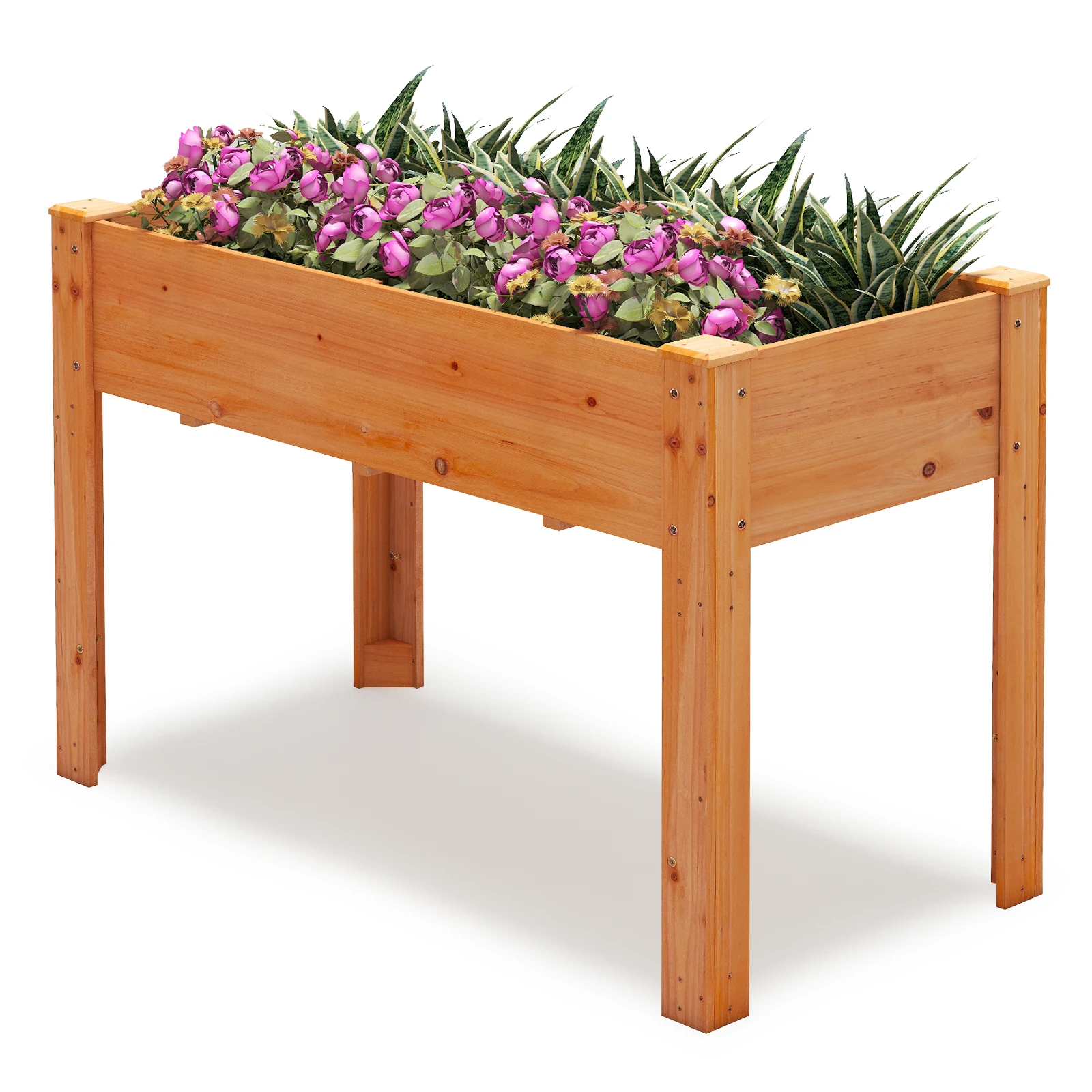 Hochbett aus Holz, Hochbeet für den Garten, Pflanzkasten mit Entwässerungslöchern, Gemüsebett, Pflanzenbett, rechteckiges Kräuterbett Image