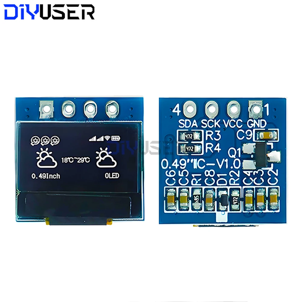 DIYUSER 0,49 Zoll OLED-Display LCD-Modul Weiß 0,49 Zoll Bildschirm 64x32 I2C IIC Schnittstelle SSD1306 Treiber für AVR STM32 Image