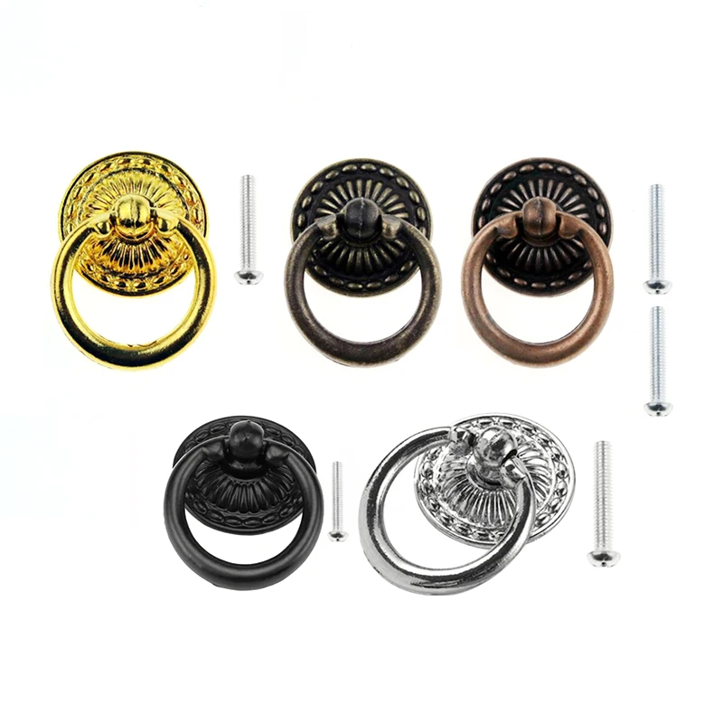 1-teiliger Zuggriff mit Schraube, runder Ring, Vintage-Retro-Stil, Zinklegierung für Kommode, Schrank, Holzkisten, Möbelbeschläge Image