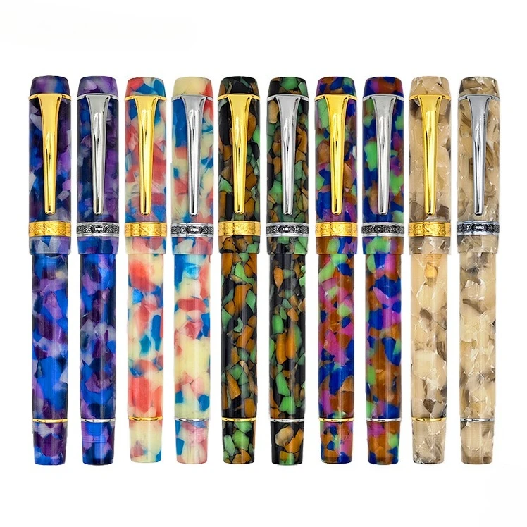 Kaigelu Pen Century Big Tofu vergoldete Feder Erwachsene Männer Frauen Füllfederhalter F Feder Schönes Marmor Bernstein Muster Tintenstifte Schreiben Image