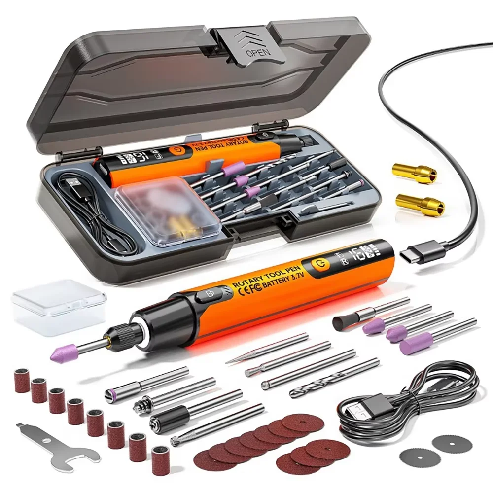 USB-Elektro-Minigrinder mit LED-Anzeige, Elektrobohrer 6000-16000 U/min, 6-stufig einstellbar für Gravieren, Schnitzen, Fräsen, Polieren Image