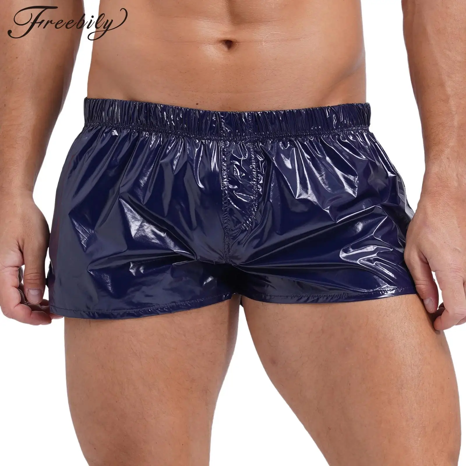 Glänzende Herren-Badehose mit niedrigem Bund, Badebekleidung, seitlicher Schlitz, Strandshorts, männlicher Badeanzug, Strandmode, Schwimmbad, Party, Nachtclub, Kostüm Image