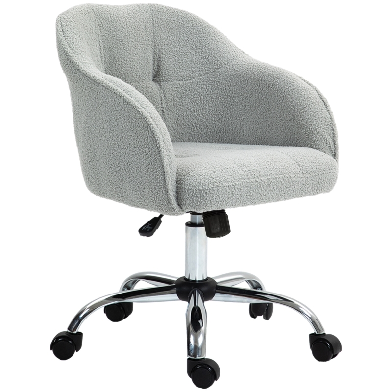 STILVORA Bürostuhl Drehstuhl ergonomisch Grau 61x56x86 cm höhenverstellbar 46 bis 56 cm mit Wippfunktion Teddyoptik Rollen und Armlehnen Image
