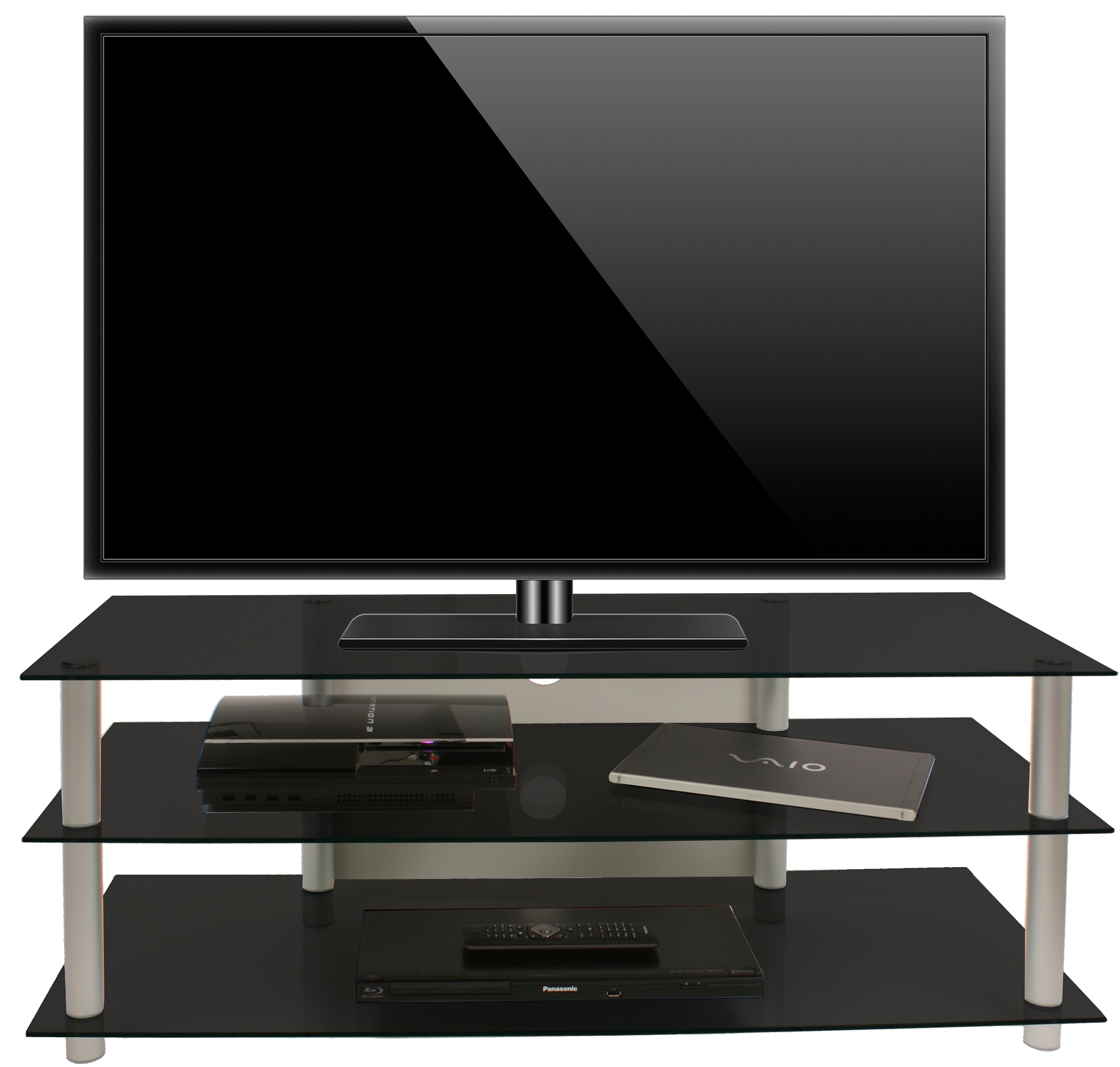Wohnzimmertisch VCM "TV Möbel Sideboard Fernseh Rack Alu Glas Zumbo", schwarz (schwarzglas), B:112cm T:40cm, Sideboards, TV-Board