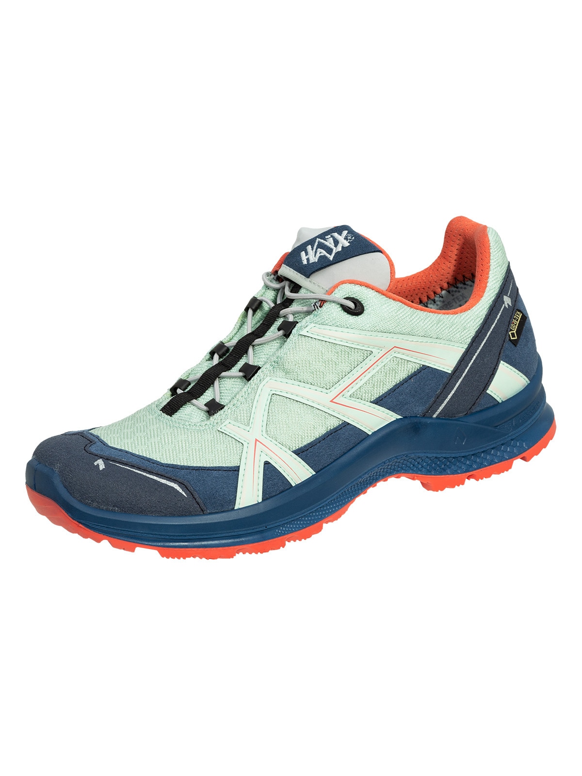 Wanderschuh HAIX "Wanderschuhe Black Eagle Adv.2.2 GTX Ws low", Damen, Gr. 4,5, blau (sky, orange), Obermaterial: 50% sonstige Fasern AF. 50% Textilmaterial TEXMAT., Schuhe Wanderschuh