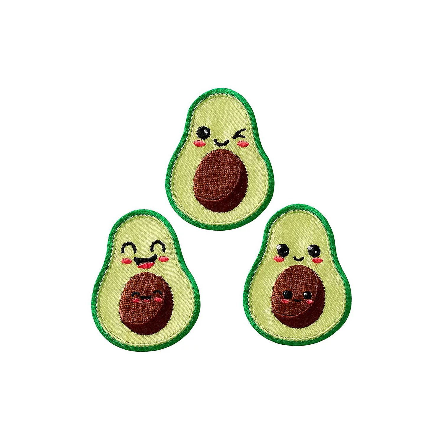 buttinette Applikationen Happy Avocado, Größe: 4,1 x 5,4 cm, Inhalt: 3 Stück