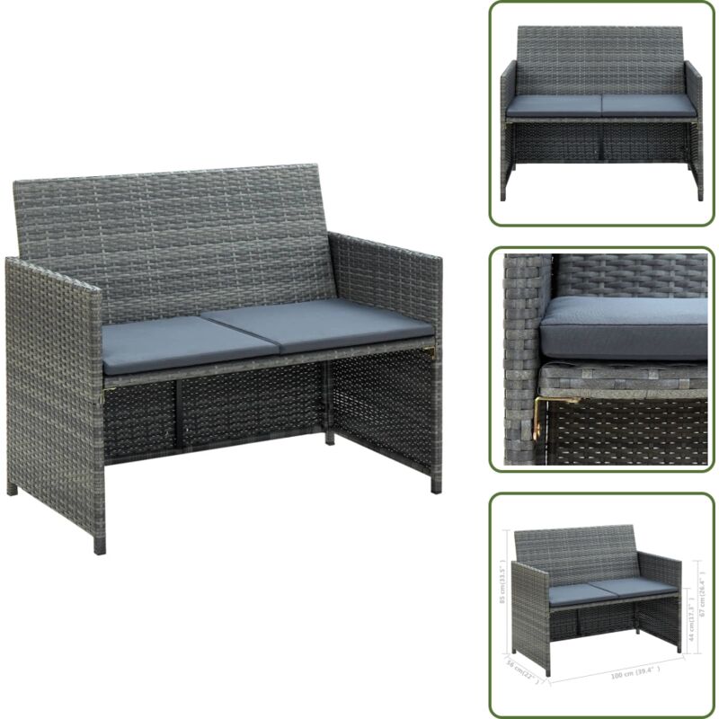 Cuscini Per Divano - Vidaxl Divano Da Giardino A 2 Posti Con Cuscini Grigio In Polyrattan - Divano A Due Posti