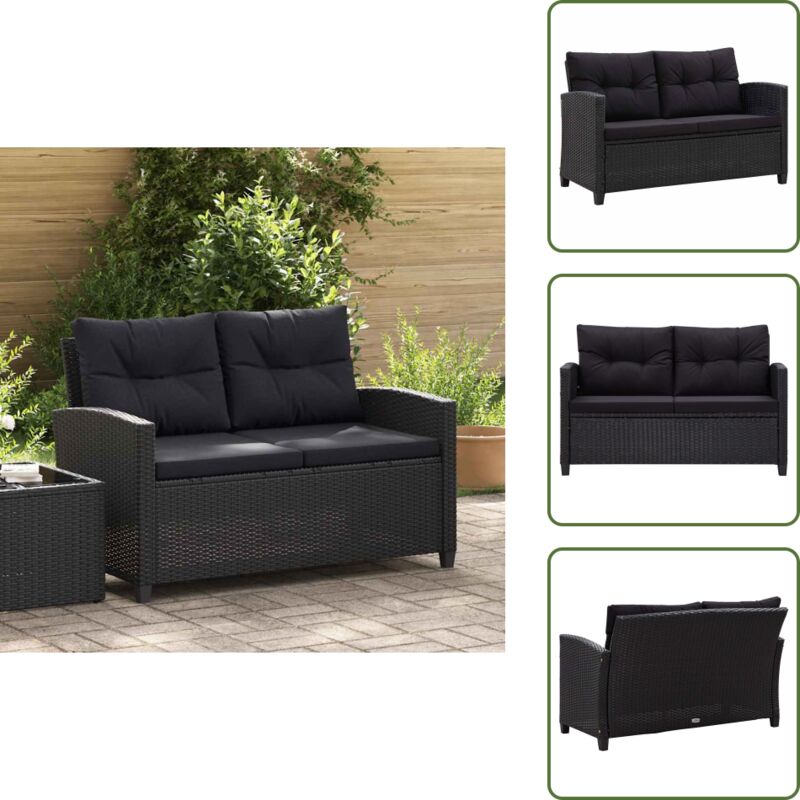 The Living Store Divano Da Giardino 2 Posti Con Cuscini Nero 124 Cm Polyrattan - Divano Da Patio