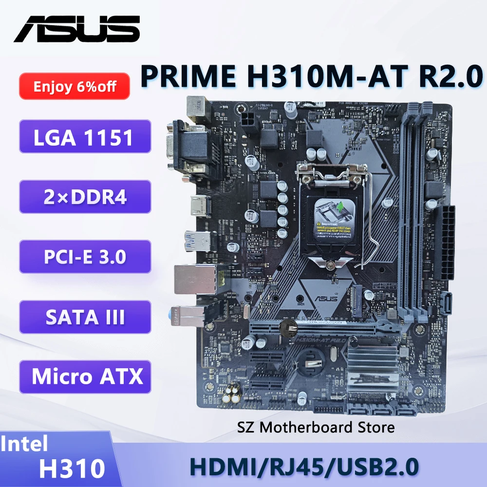 ASUS PRIME H310M-AT R2.0 H310 LGA 1151 Motherboard unterstützt i5-9400F i3-9100F i7-8700 i5-8500 CPU DDR4 M.2 SATA III Micro ATX Image
