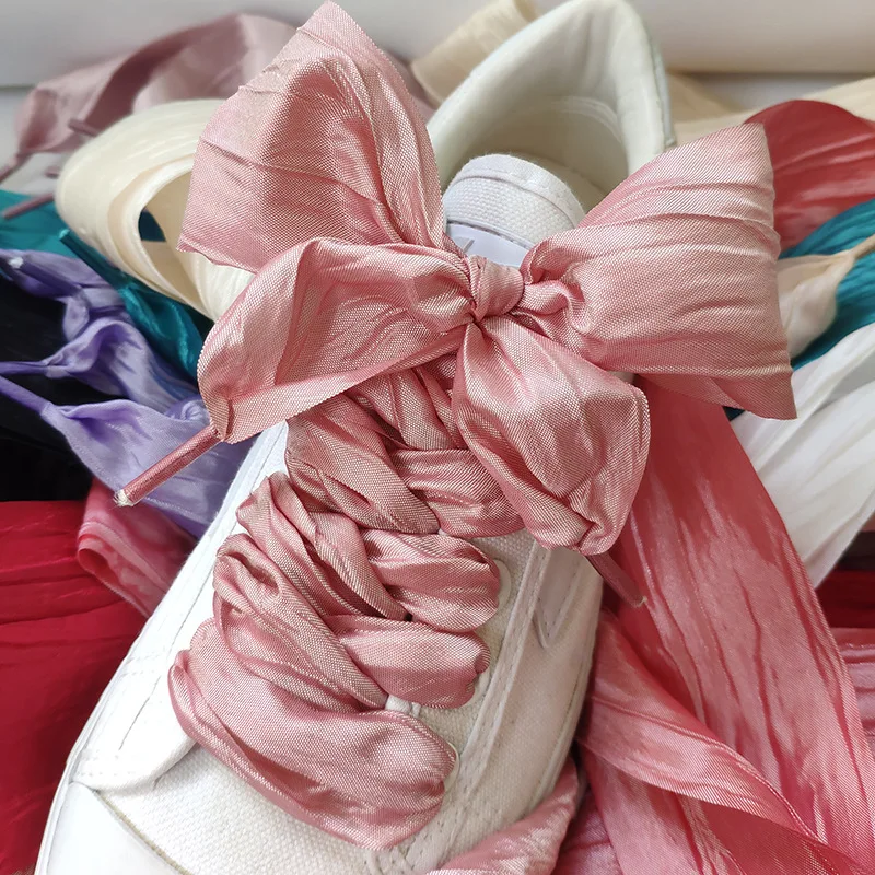 5 cm Verbreiterte Schmetterling Bogen Rüschen Garn Schnürsenkel Flache Seide Großen Bogen Breite Schnürsenkel Trend Schönheit Weiß Casual Schuhe schnürsenkel Dropship