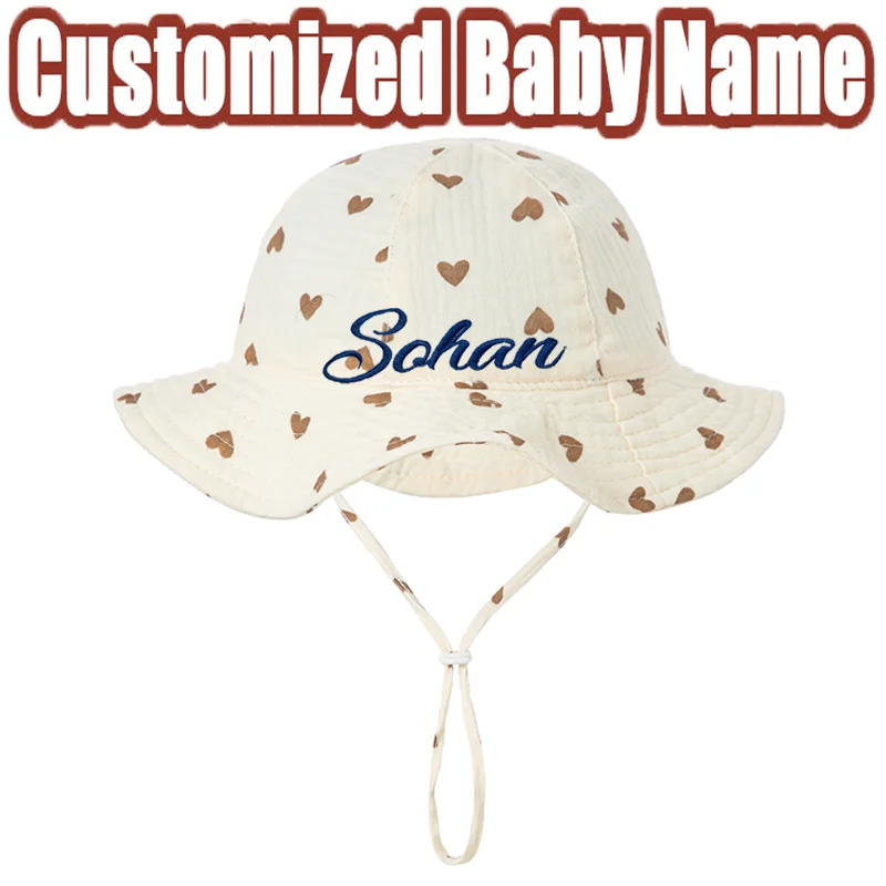 Kinder-Sonnenhut mit Breiter Krempe und Verstellbarem Kinnriemen, Atmungsaktiv mit Besticktem Namen, Sommer-Strandschutzhut für Kinder Image