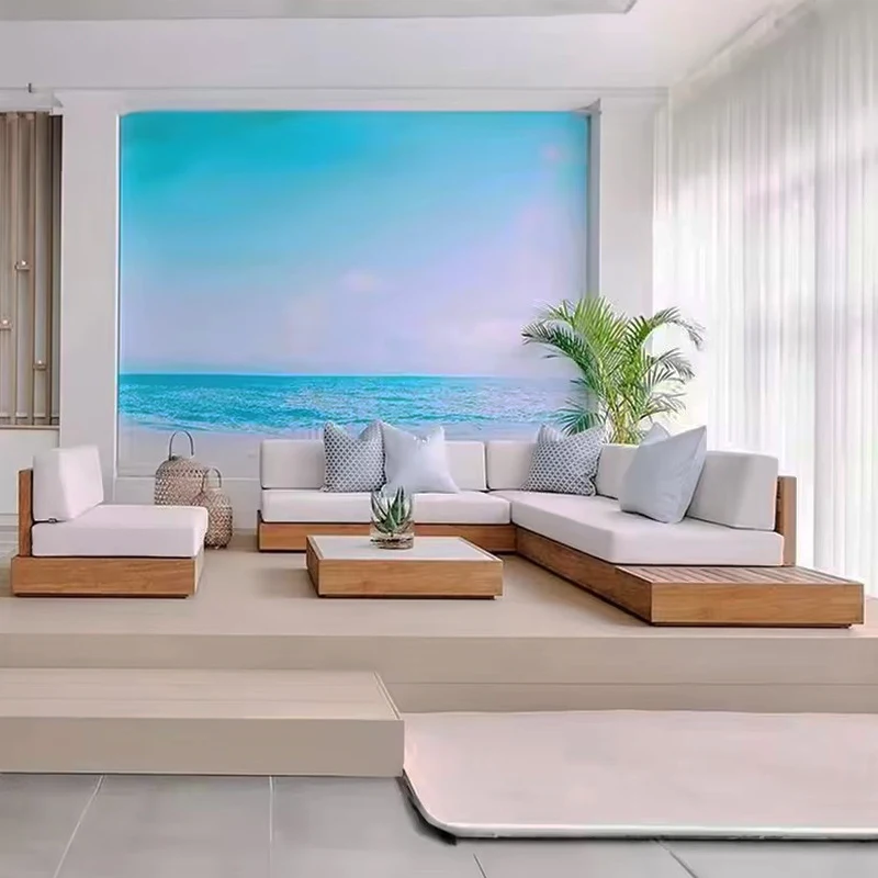 Outdoor-Sofa-Set Wetterfeste Outdoor-Teakholzmöbel Terrassen-Garten-Sofa Sektionales Teakholz-Gartensofa