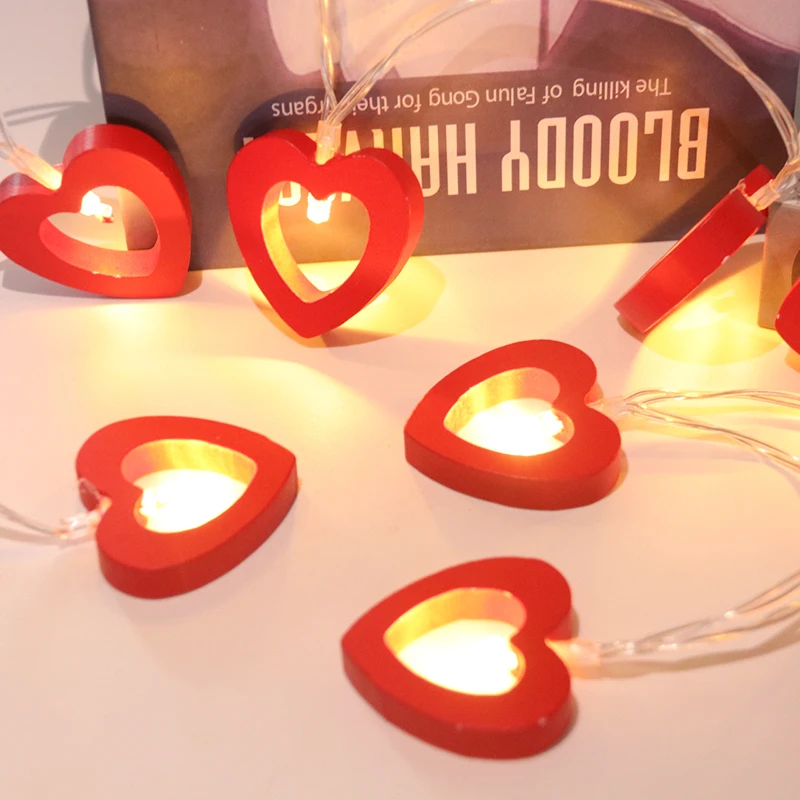 10 stücke Valentinstag Holz Herz Lichterketten LED Lichterkette Hängen holz Liebe Lampe Girlande Valentinstag Hochzeit dekor