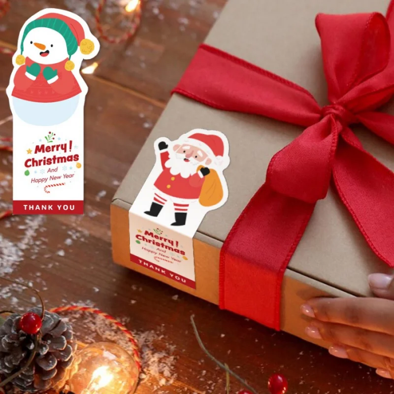 50 Stück Weihnachten Weihnachtsmann Aufkleber Party Geschenkbox Tasche Schneemann Siegelaufkleber Verpackung Dekoration Selbstklebendes Etikett Image