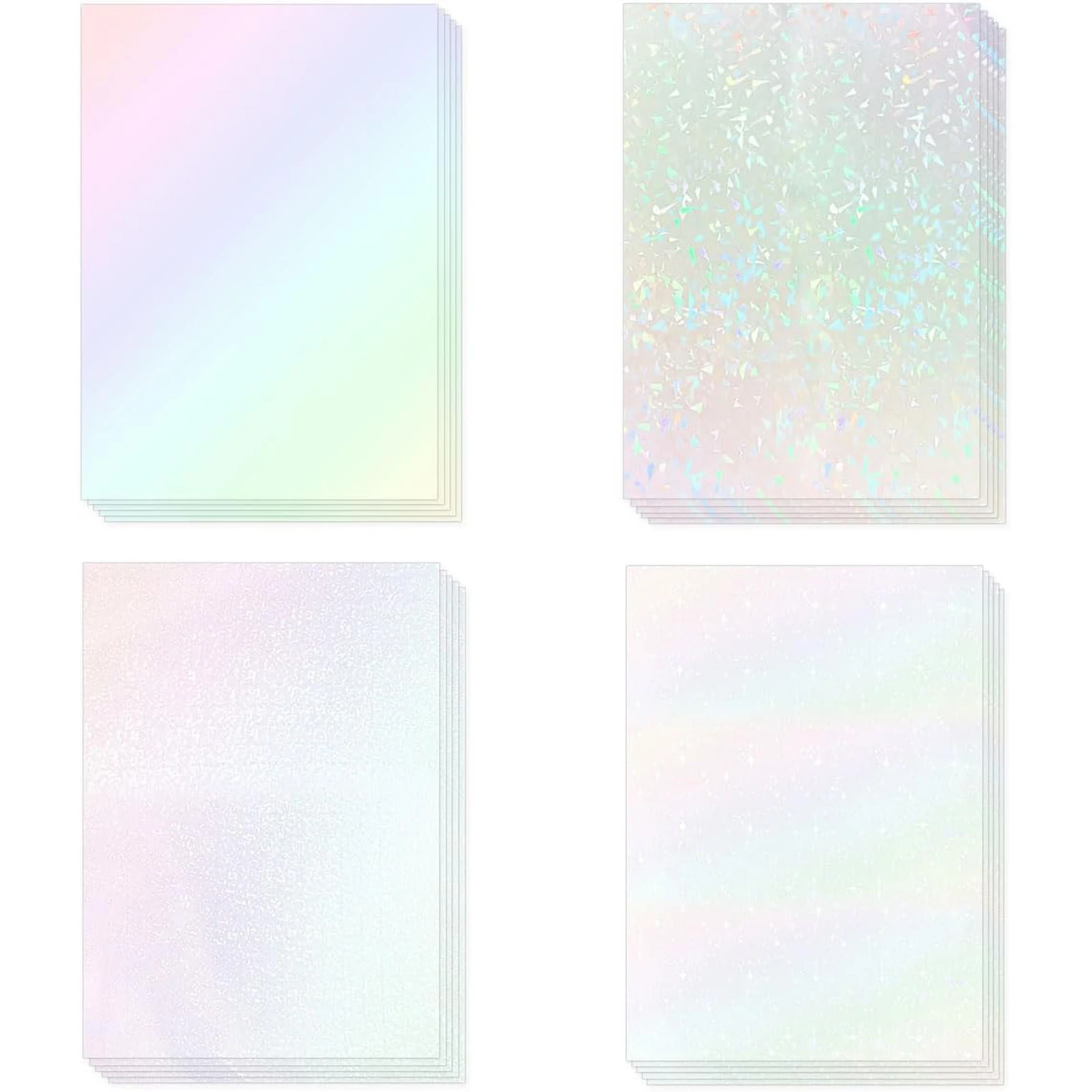 A4 20 Blatt – 4 Stile holografische Kaltlaminierfolie, transparenter, selbstklebender Vinyl-Aufkleber, 8,3 x 11,7 Zoll, wasserfeste Laminatbögen Image