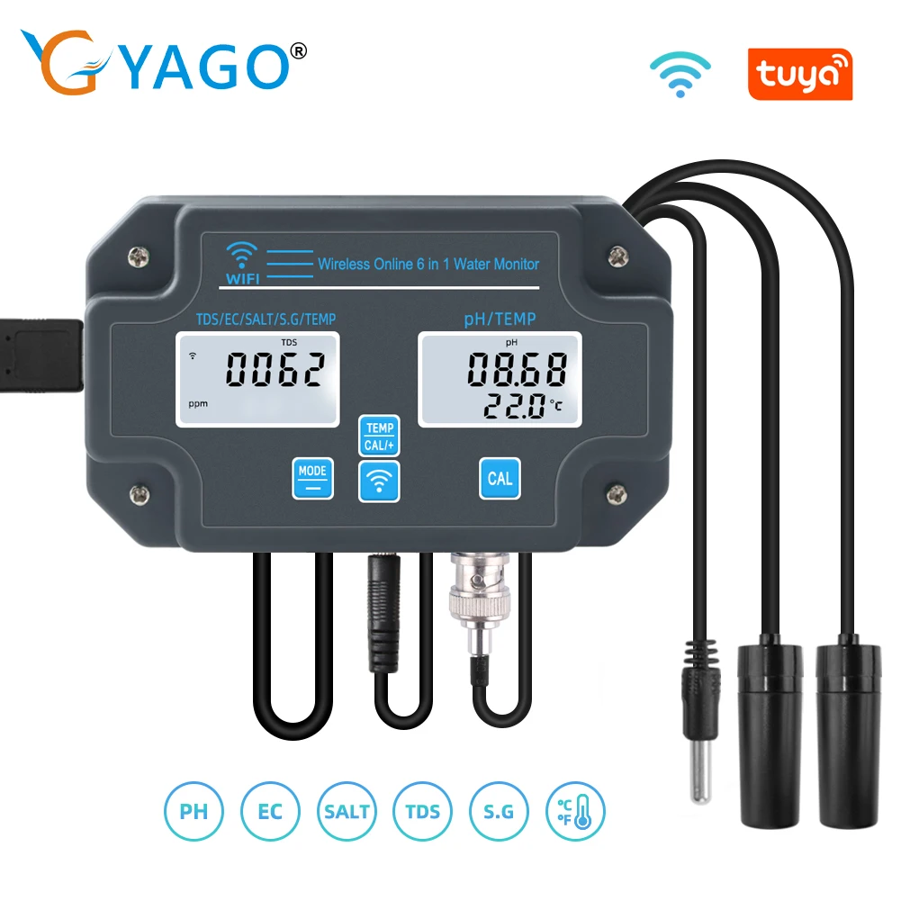 WiFi Wireless PH Meter Smart APP Steuerung Wasser Qualität Tester Aquarium PH/TDS/EC/Salzgehalt/temp Meter für Aquarium Schwimmbad Image