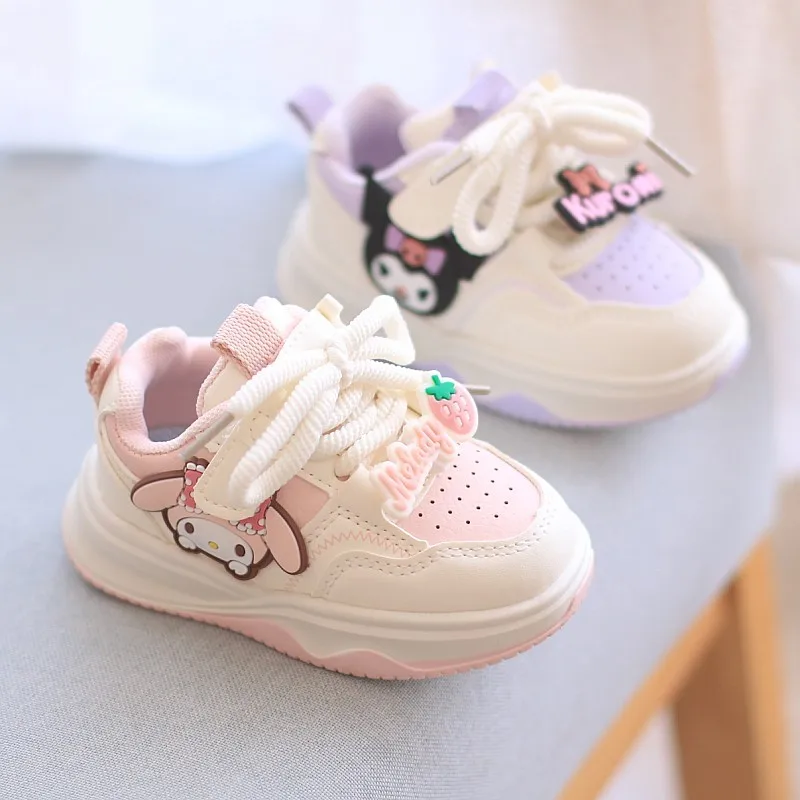 Kinder-Freizeitschuhe ​ Turnschuhe aus PU-Leder, Kuromi My Melody, Frühlingsschuhe für Mädchen, rutschfest, lila, rosa, Größe 21–30