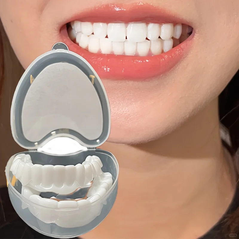 2 flexible Prothesen mit aufsteckbarem Veneer, bequeme, realistische Ober- und Unterkiefer-Kunstzähne für Männer und Frauen, Zahnpflege-Geschenk für Eltern ﻿ Image