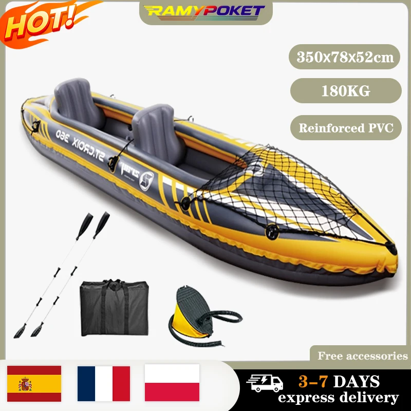 Ramypoket Kajak Aufblasbar 2 Personen 350×78×52cm，Kayak Set With Aluminium Oars and High Output Air Pump，PVC Image