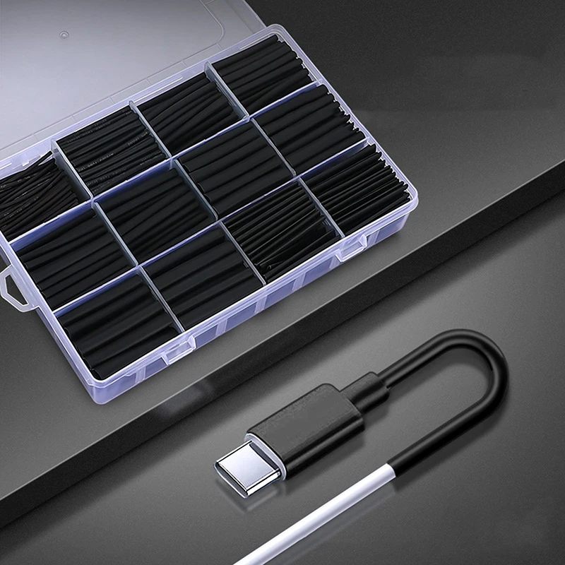 127/650Pcs Schwarz Schrumpfschlauch Kit Thermobeständige Schläuche Schrumpfen Draht Wrapping Kabel Isolierung Hülsen Protecter Image