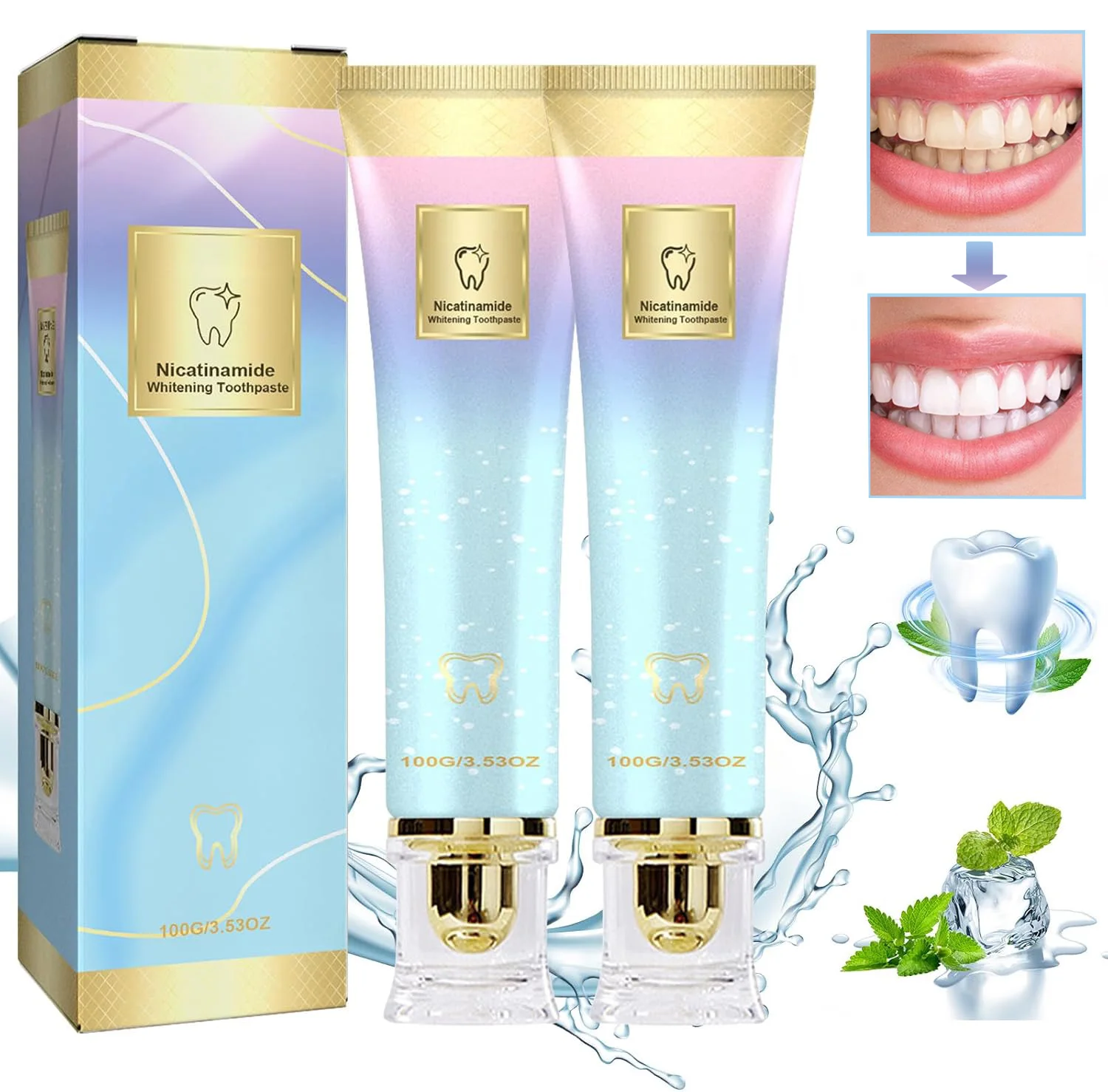 2 Stück Niacinamid-Minz-Zahnpasta zur Aufhellung, reduziert gelbe Flecken & entfernt Plaque, hellt die Zähne auf, pflegt das Zahnfleisch & Anti-Vergilbungs-Formel Image