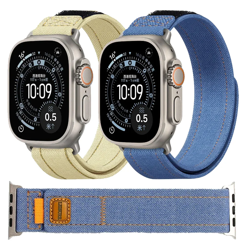 Denim-Nylon-Armband für Apple Watch Ultra 3-2-1 49mm 11 10 46mm 42mm Sport Geflochtenes Uhrenarmband iWatch 9 8 7 6 SE 45mm 41mm 44mm 40mm Image