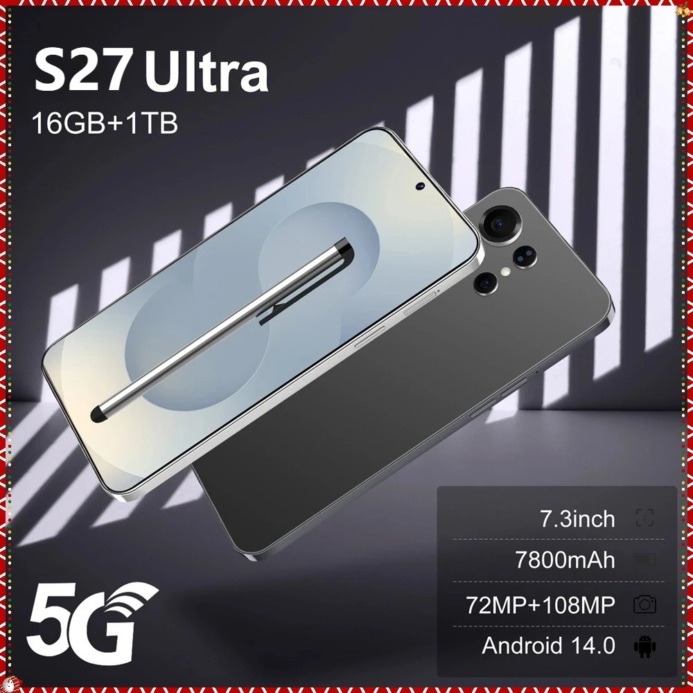 HOT New Smartphone S27 Ultra 7.3HD 5G Original Cell Phone Android 15 72MP+108MP 22G+2TB 7800mAh Unlocked Mobile Phones Dual Sim