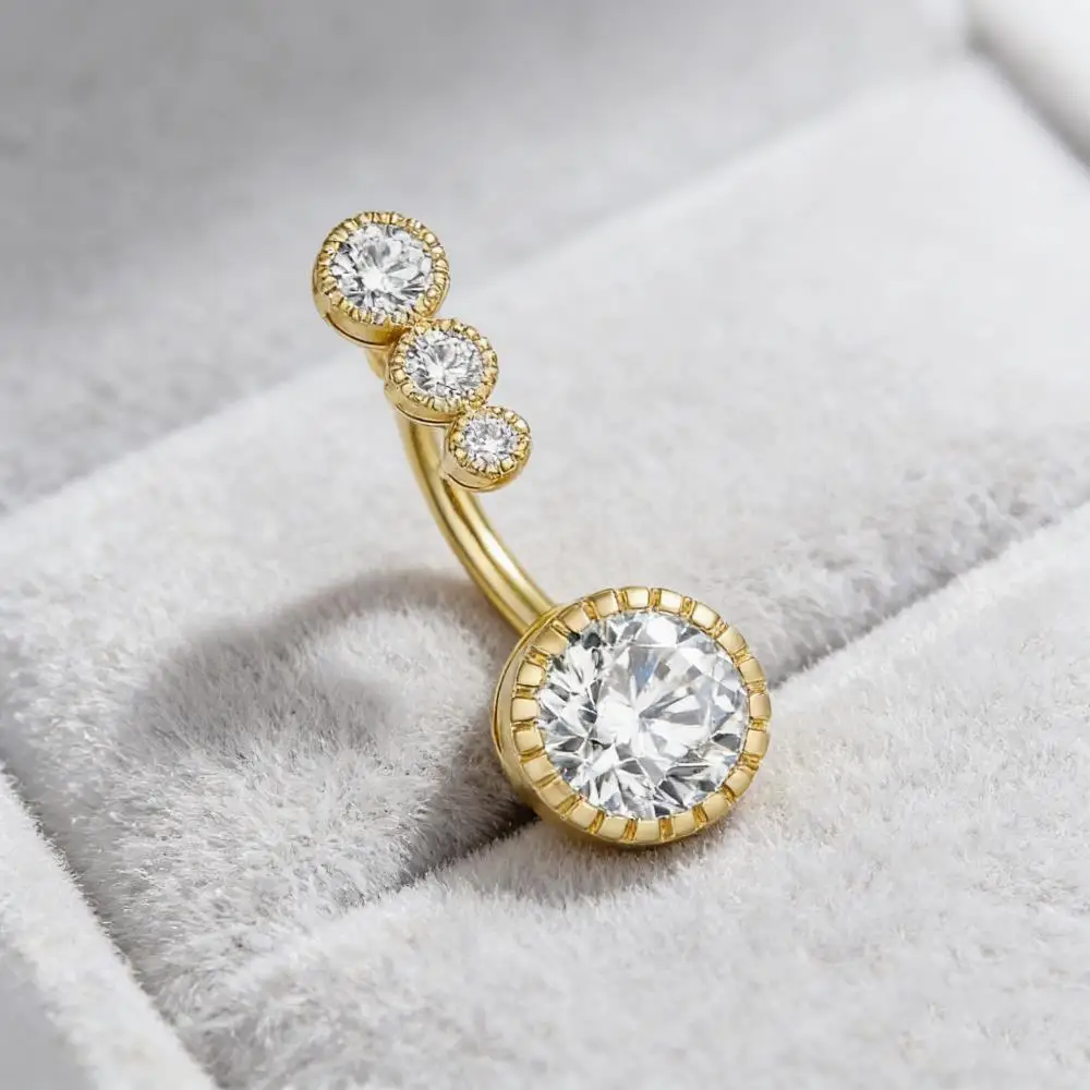 Sexy Bikini Bauchnabelpiercing mit weißen Zirkonia-Steinen für Damen, chirurgischer Edelstahl, kurze Bauchnabelnadel, Körperschmuck für Partys Image